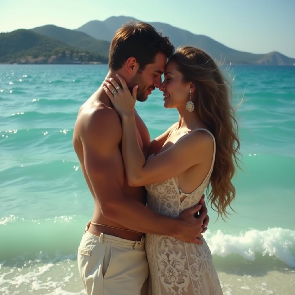 Couple embracing on a Greek island