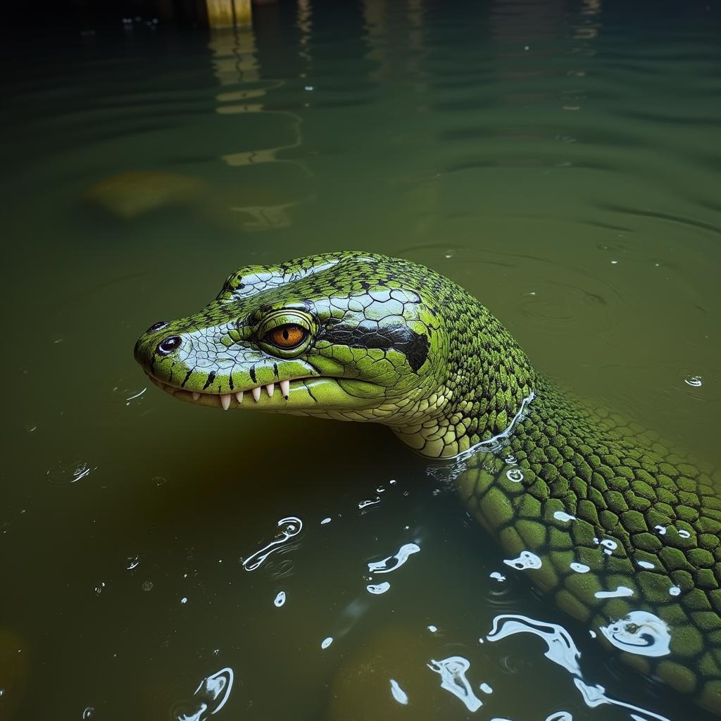 Green Anaconda Submerged in Water