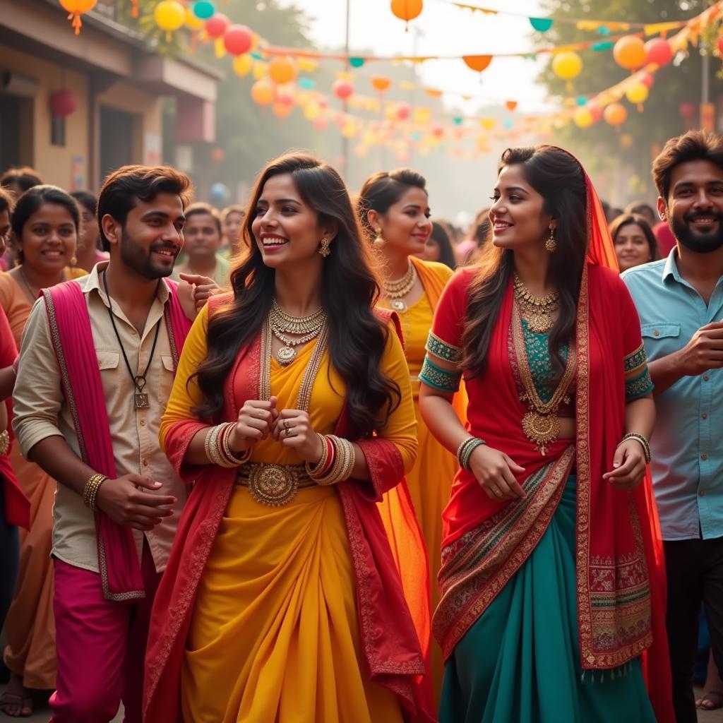 A group of friends enjoying Bhojpuri music together at a party