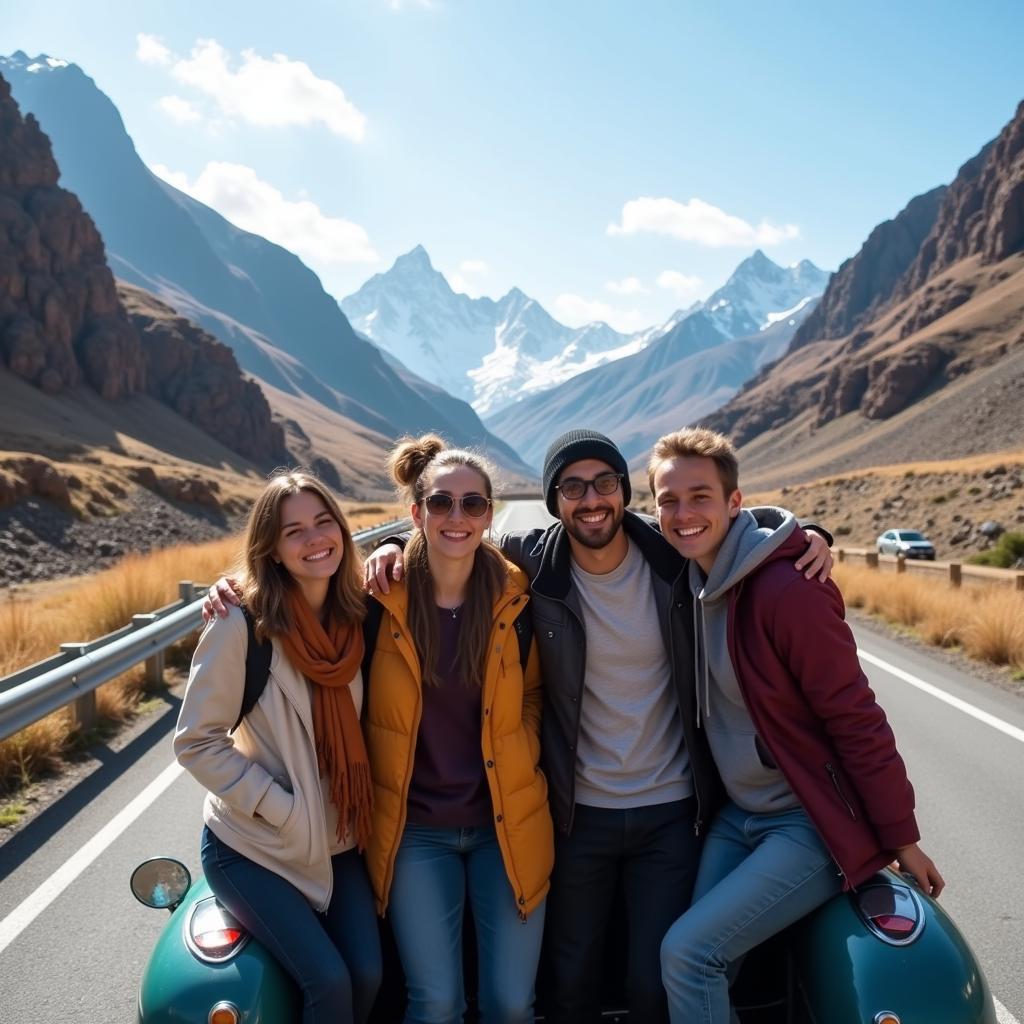 Group of Friends Road Tripping Across the Himalayas