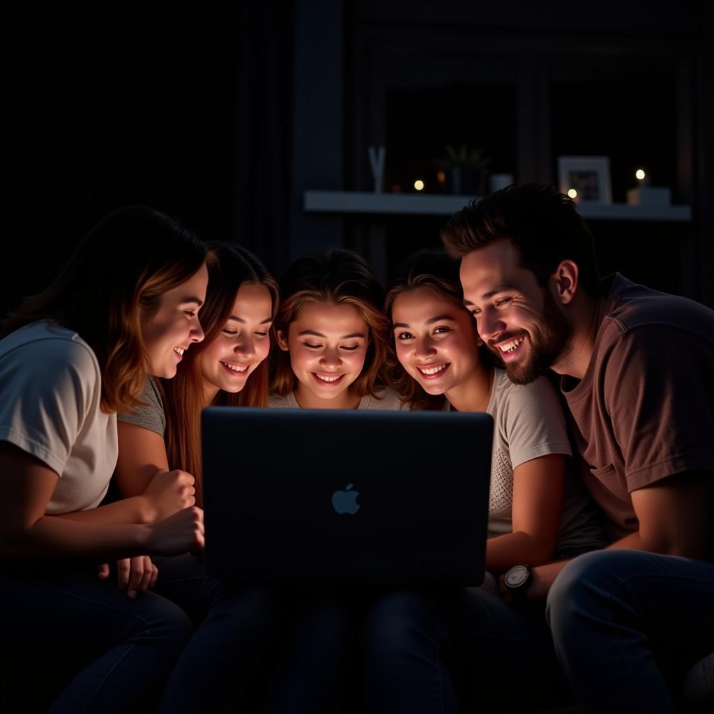 Friends watching a movie on a laptop