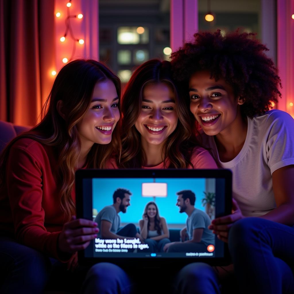 Friends Enjoying Movie Night with Online Streaming