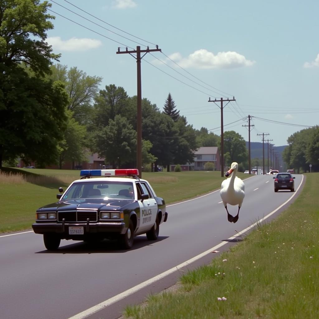 Hot Fuzz police car chasing a swan