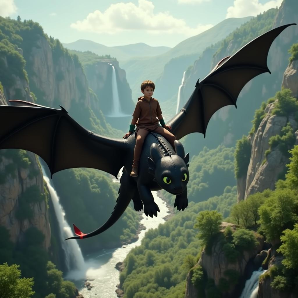 Hiccup and Toothless soaring through the sky