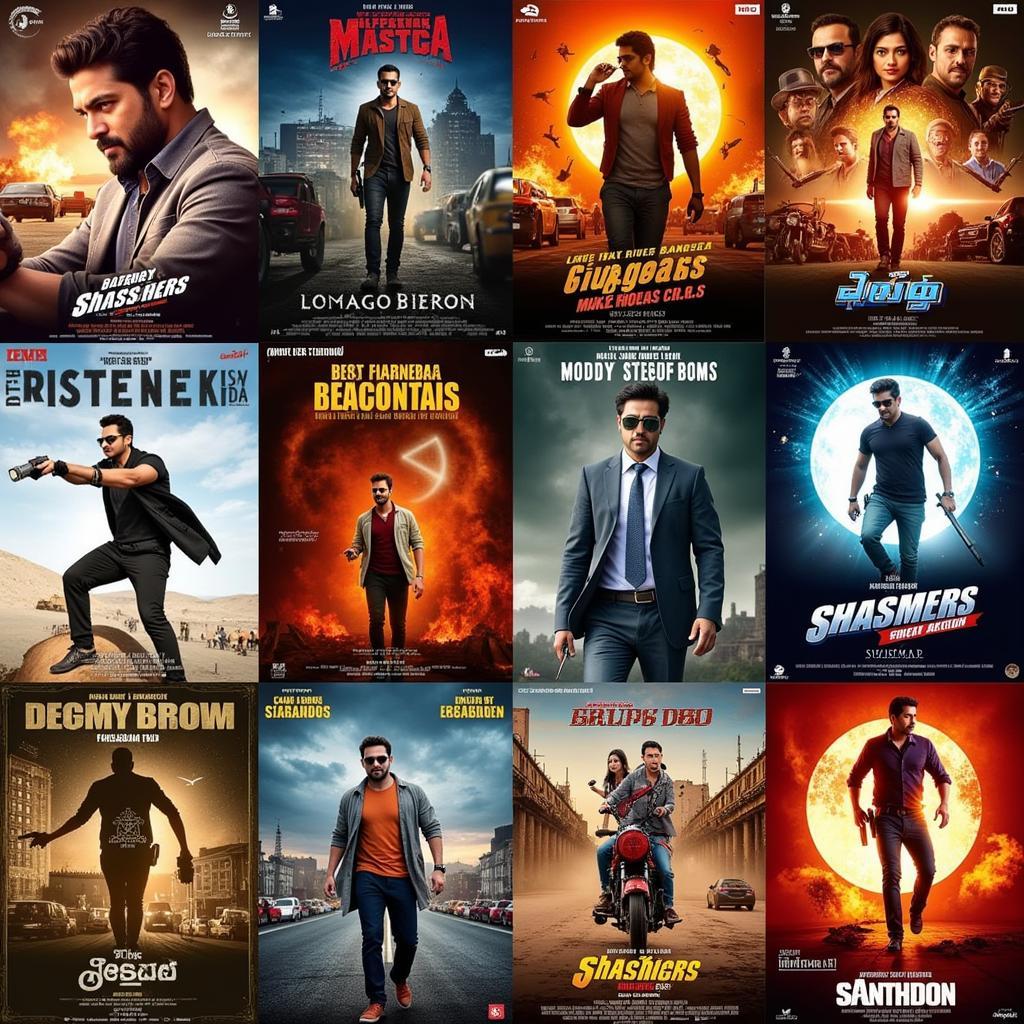  Collage of posters from popular 2022 Telugu action films available on iBomma 