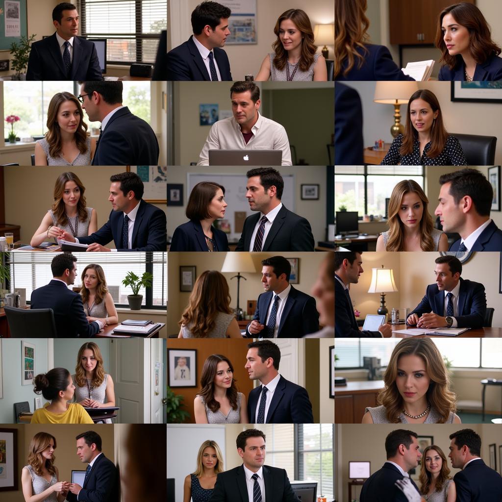 A collage featuring iconic scenes from office-themed movies and TV shows