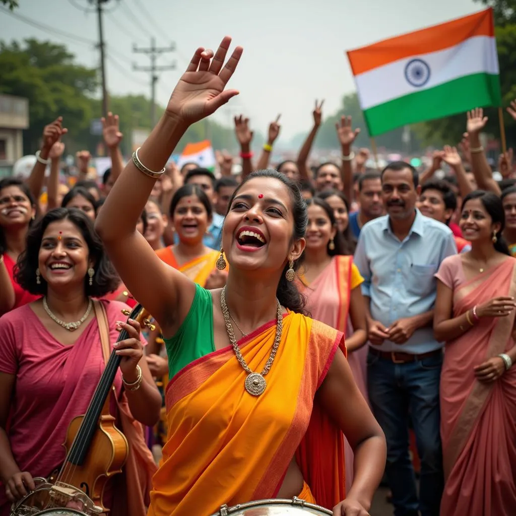 People celebrating Independence Day while listening to Malayalam patriotic songs