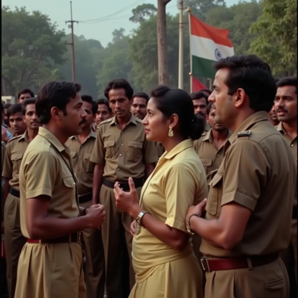 A scene from an Independence-themed Malayalam movie with the song playing in the background