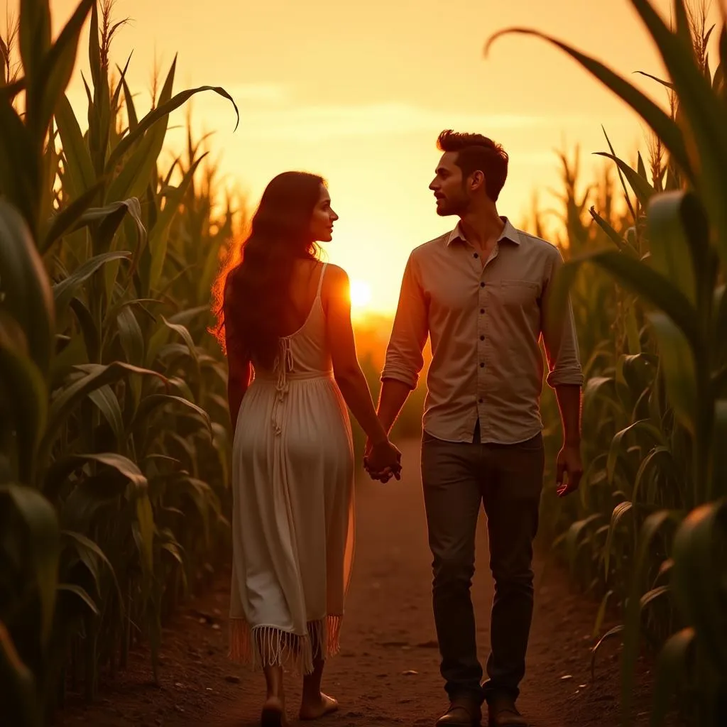 Romantic Scene in an Indian Corn Movie