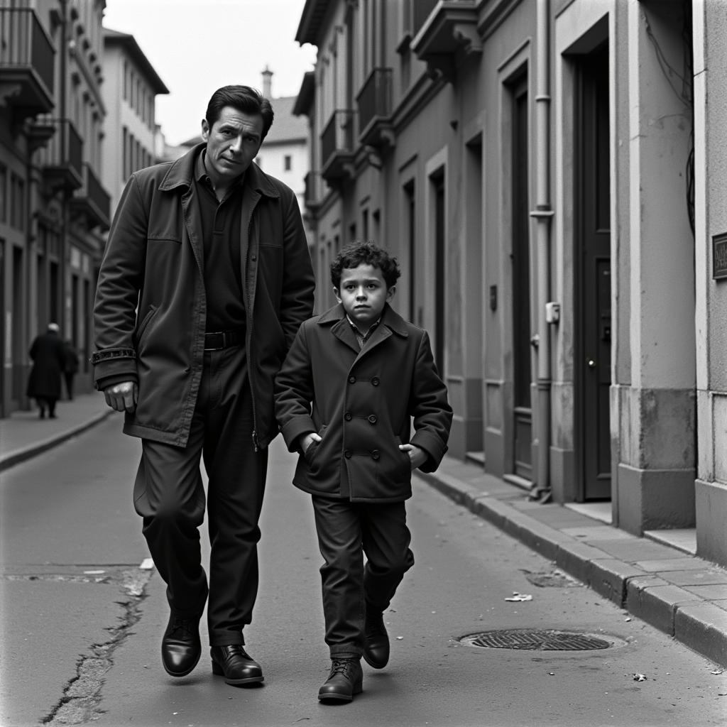 A still from the film Bicycle Thieves, depicting poverty and realism in post-war Italy