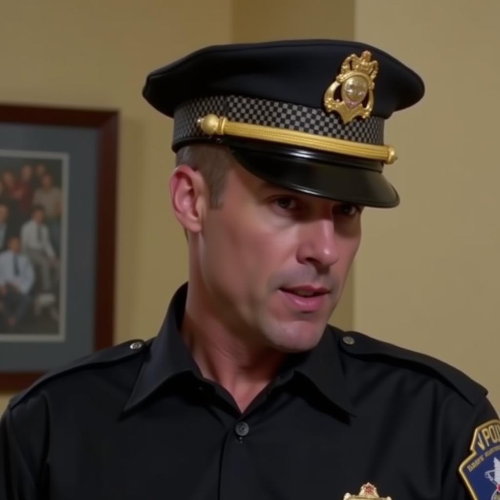 Johnny Sins dressed as a police officer in a comedic skit