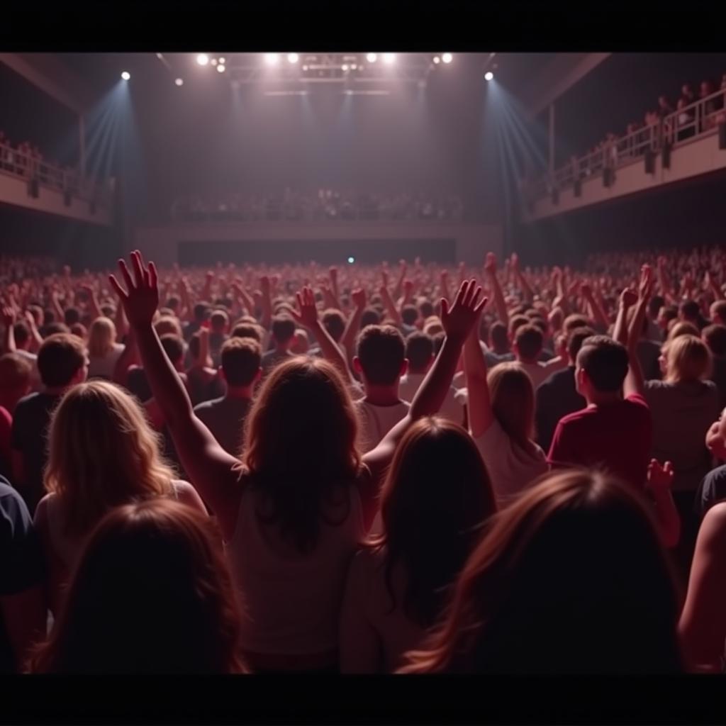 A large crowd at a concert singing along to a popular Josh movie song