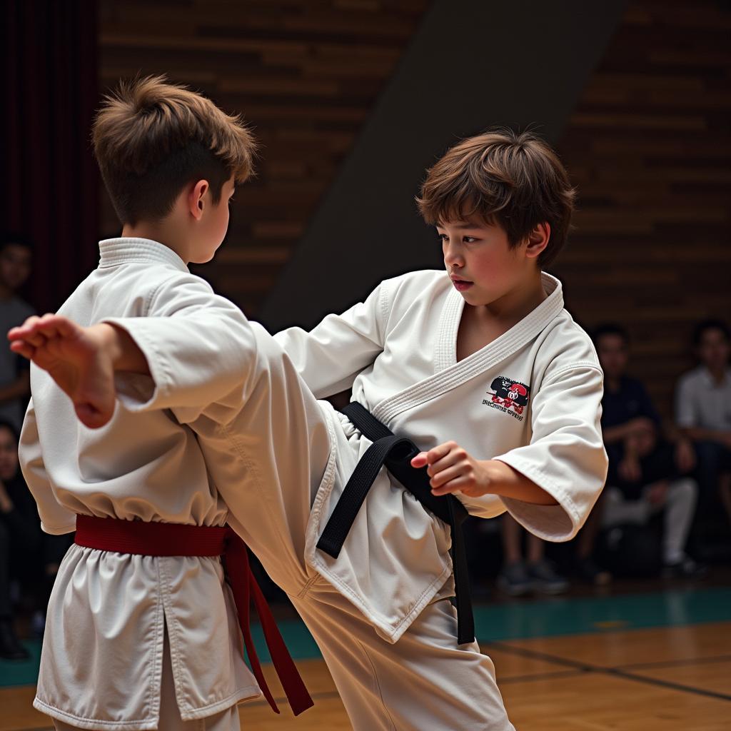 Daniel delivering a crane kick in the tournament