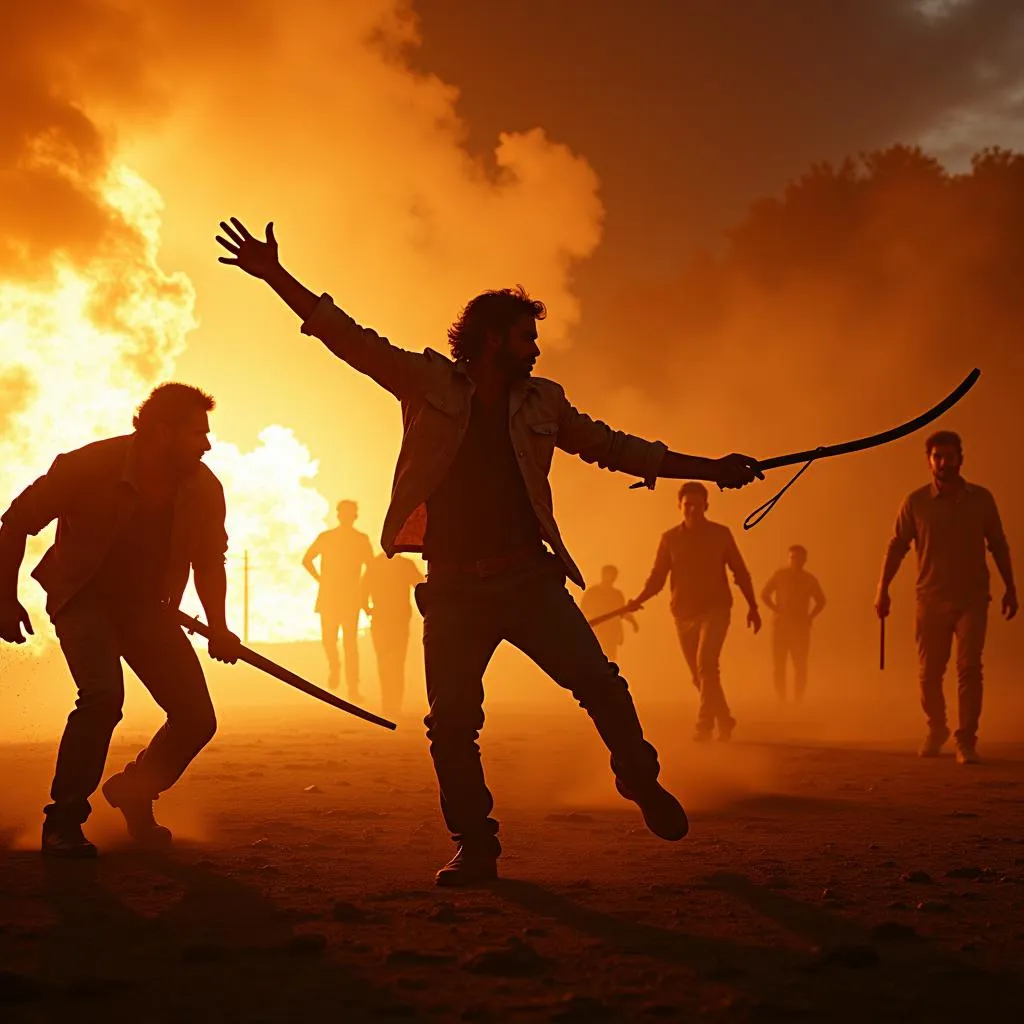 A still from Kidaari depicting an intense action scene.