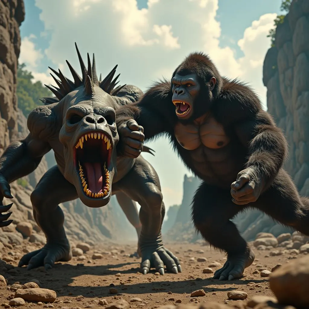 Kong fighting a Skullcrawler scene