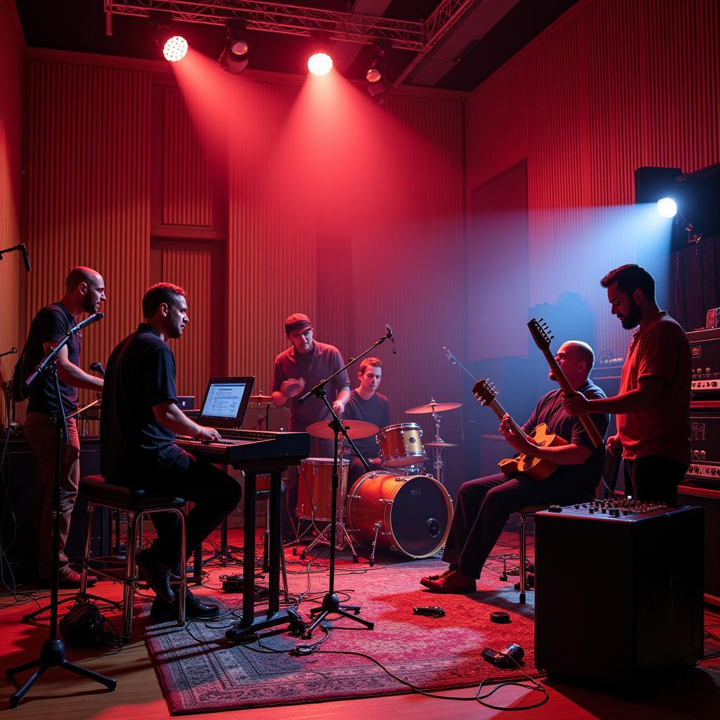 Musicians creating music in a studio