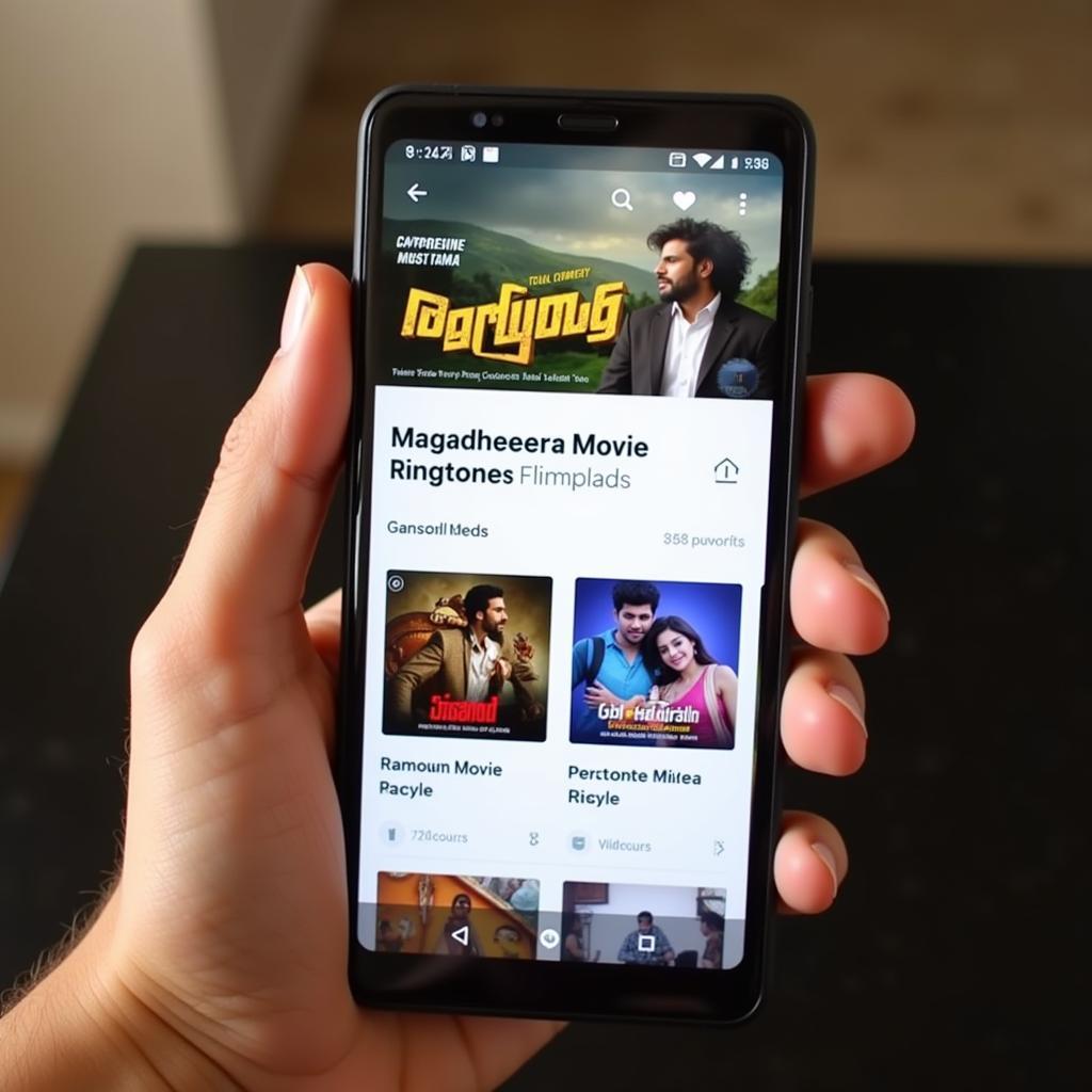 Downloading Magadheera ringtones on a smartphone.