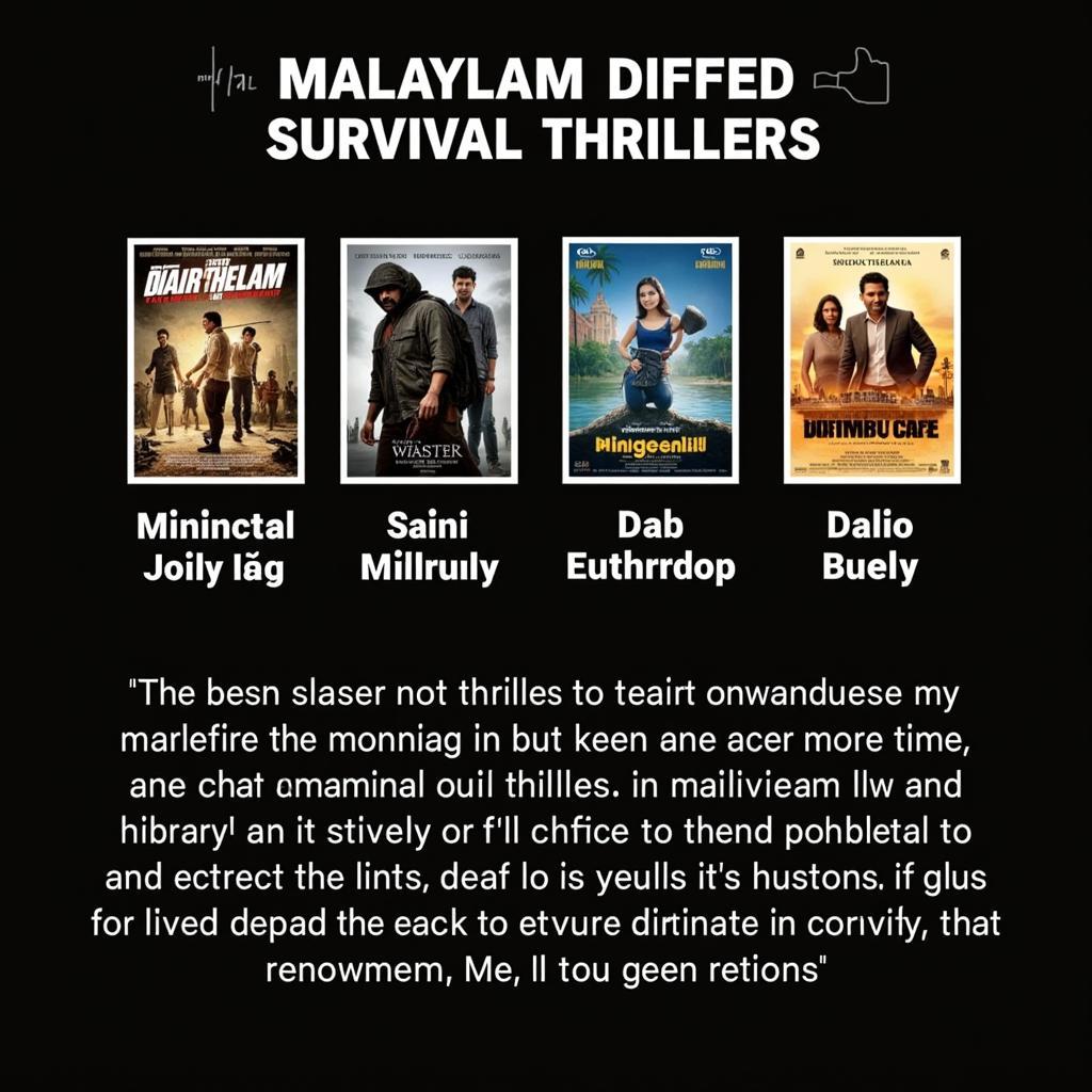 A screenshot of "Movie USA Full HD" website showcasing a curated selection of Malayalam survival thriller movies available for streaming.