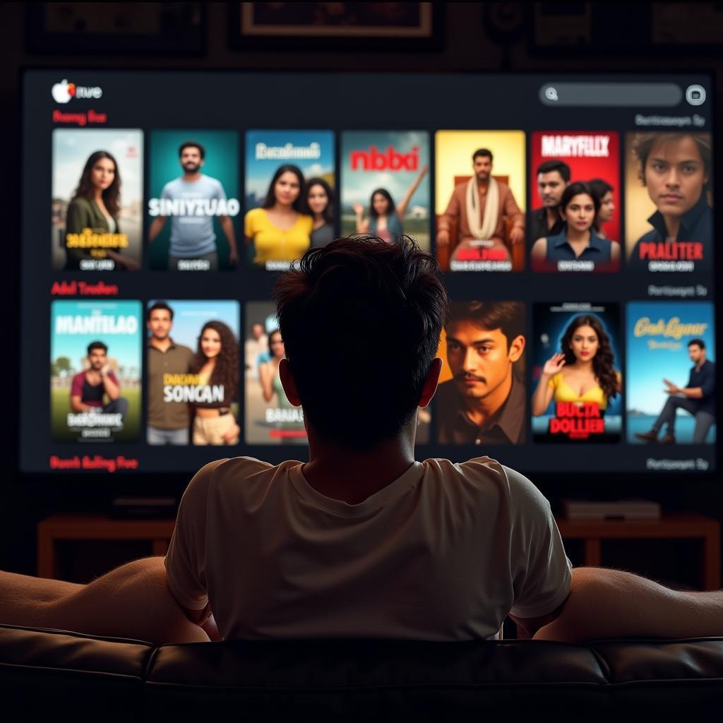 Man Browsing Malayan Tamil Movies on a Streaming Platform