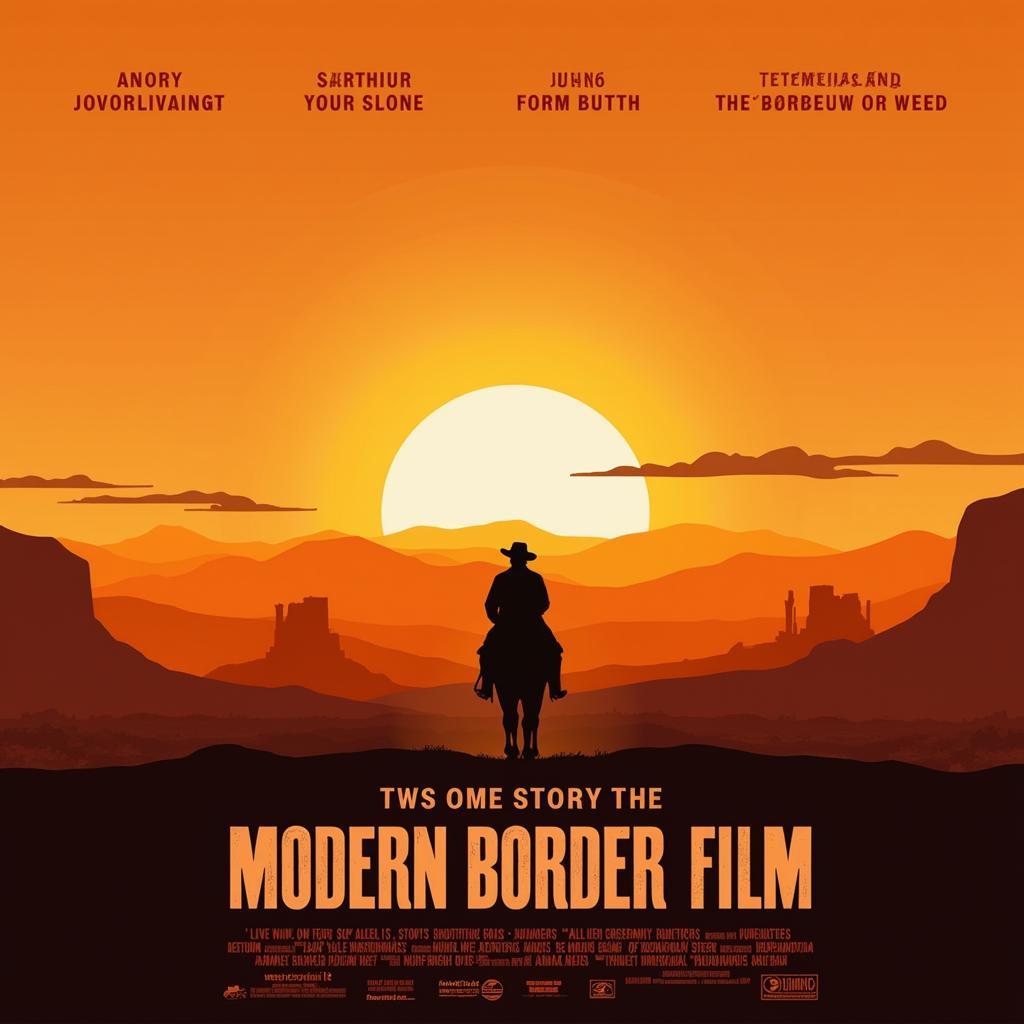 Movie poster for a contemporary border film with a dramatic desert landscape and a lone figure on horseback silhouetted against the setting sun