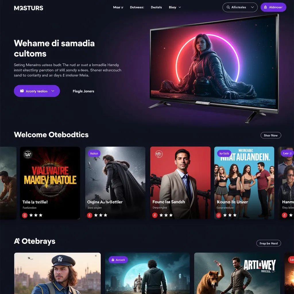 Modern Movie Streaming Platform: A sleek interface displaying a wide array of movie posters with different genres and languages.