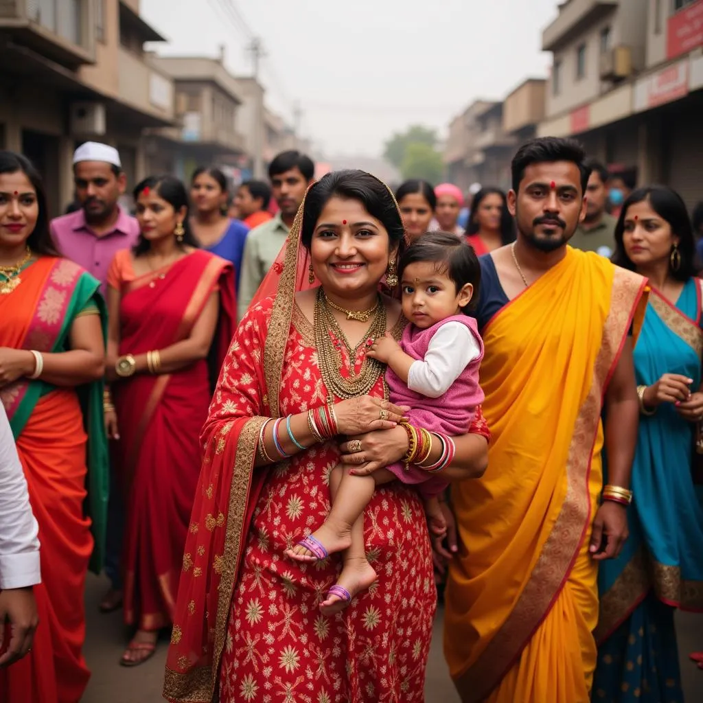 Family members gathered for a wedding celebration in "Monsoon Wedding"