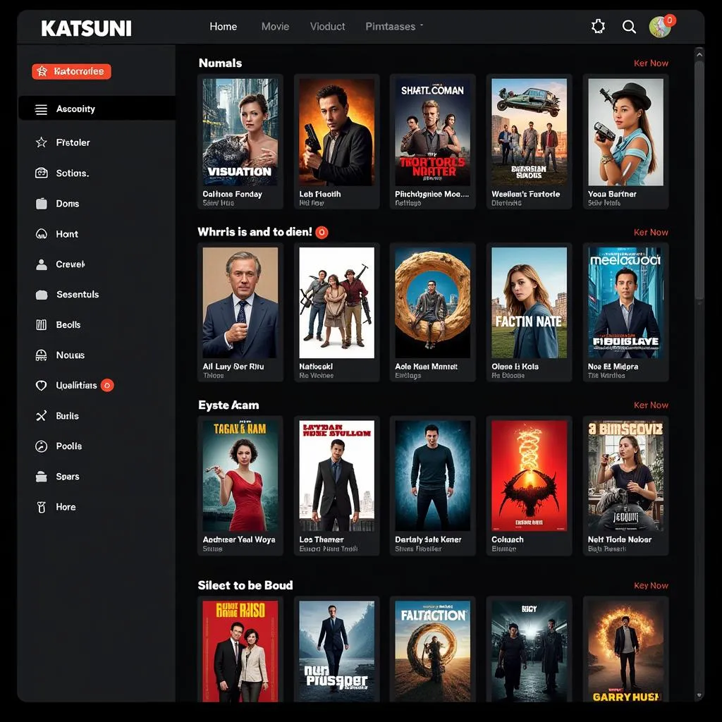 A user interface displaying various movie genres and categories for selection