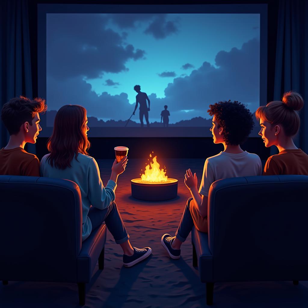 Group of friends enjoying a movie night at home