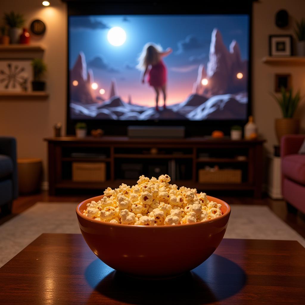 Enjoying Movie Night with Popcorn