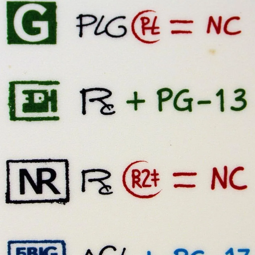 Movie rating symbols with age restrictions.