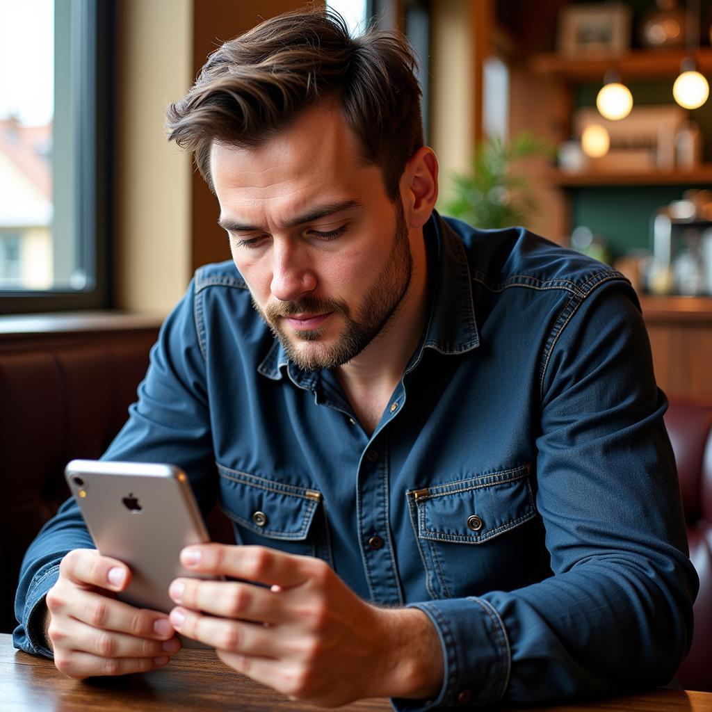 Man browsing movie ringtone websites on his phone