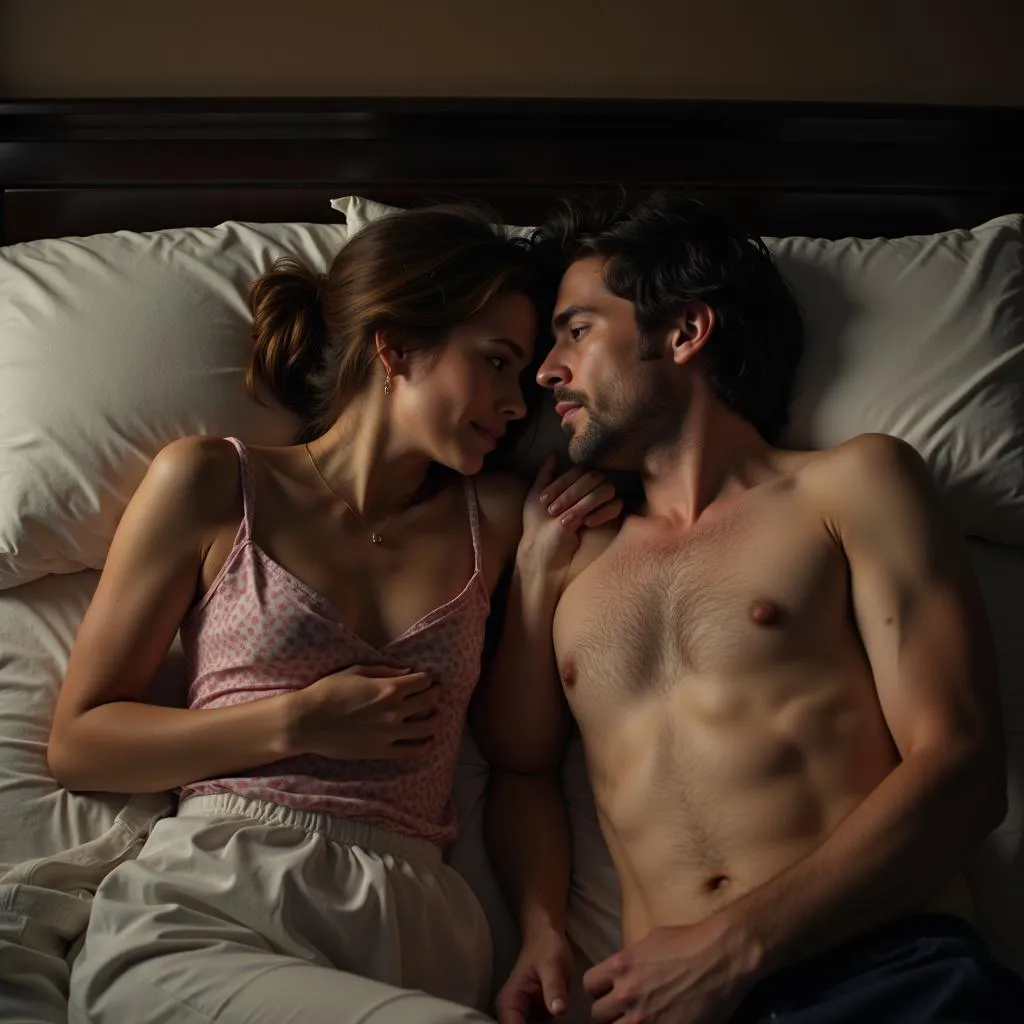 A man and a woman lying in bed after an intimate moment