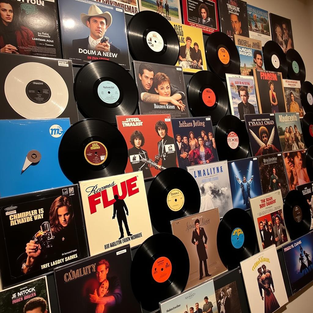 A diverse collection of movie soundtrack vinyl records.