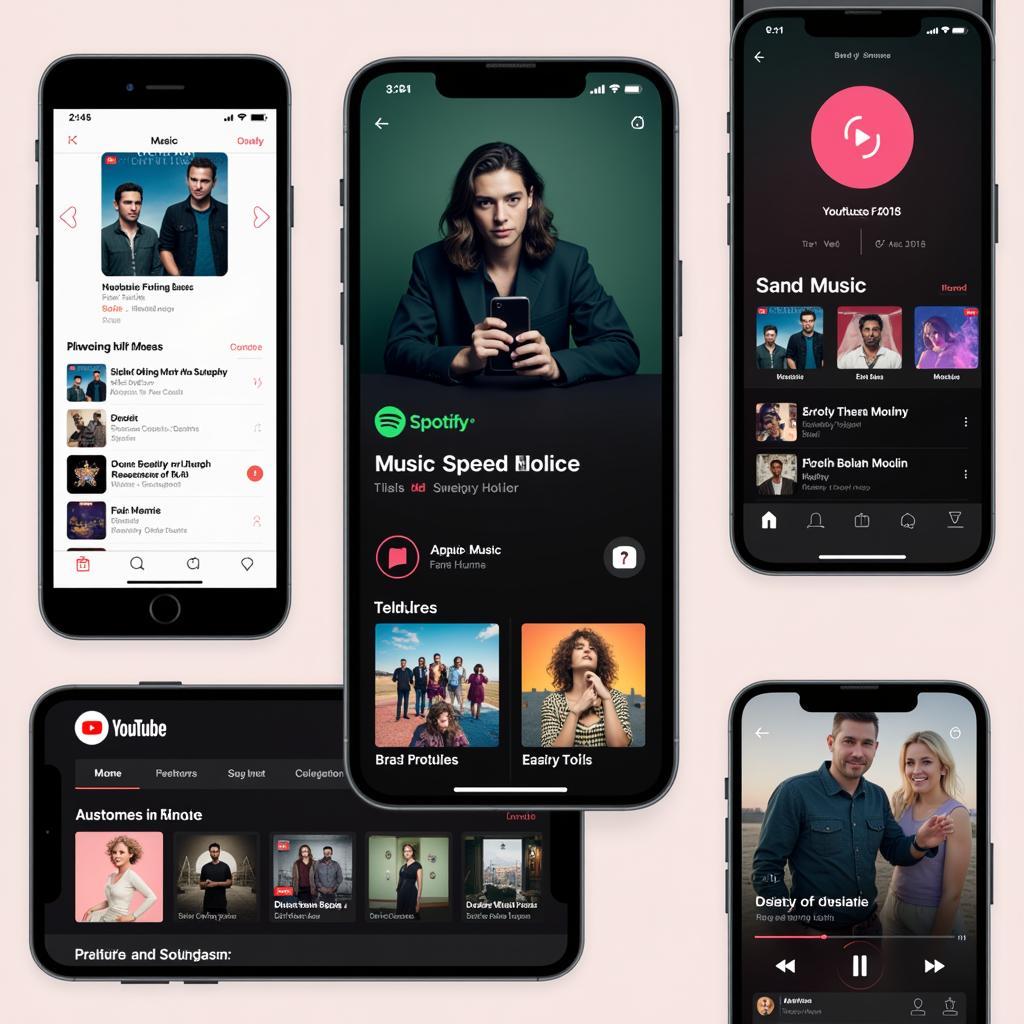 Popular music streaming app interfaces