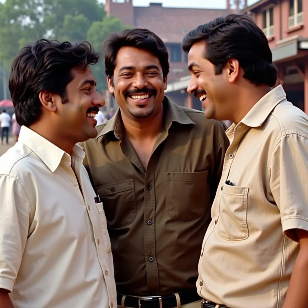 Nanban movie - Lead actors Vijay, Jeeva, and Srikanth share a laugh during a break in filming