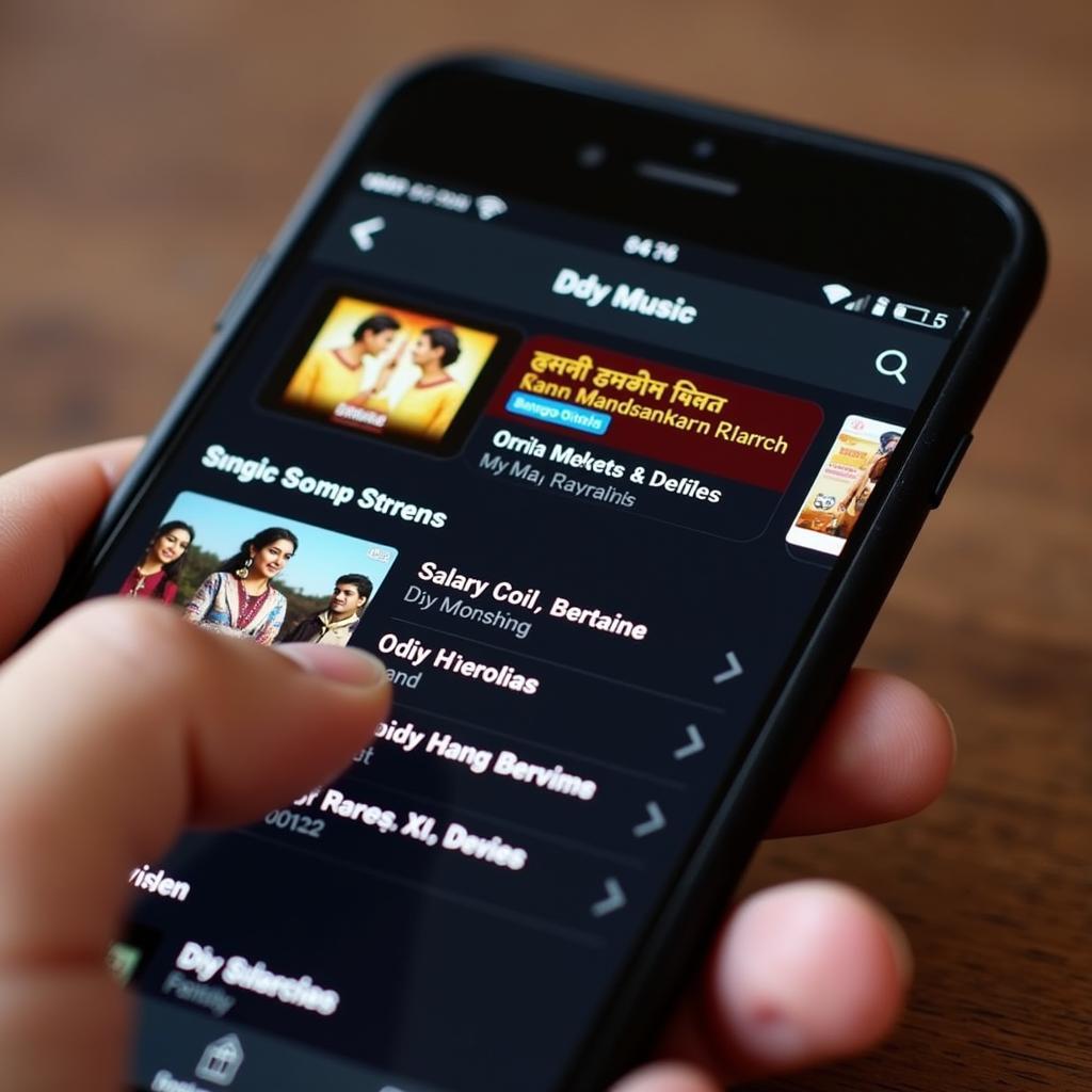 Smartphone displaying an Odia music streaming app.