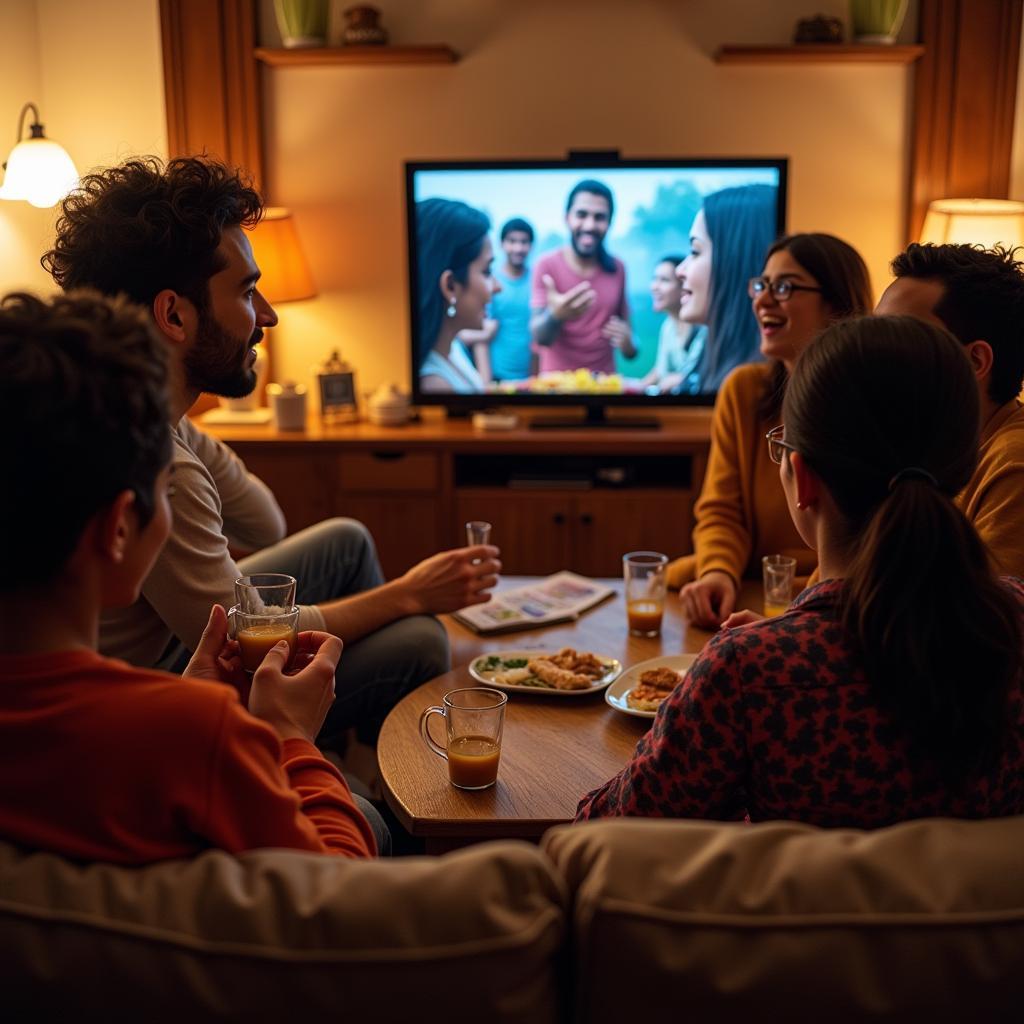 A group of friends discussing a Bollywood movie they watched online.