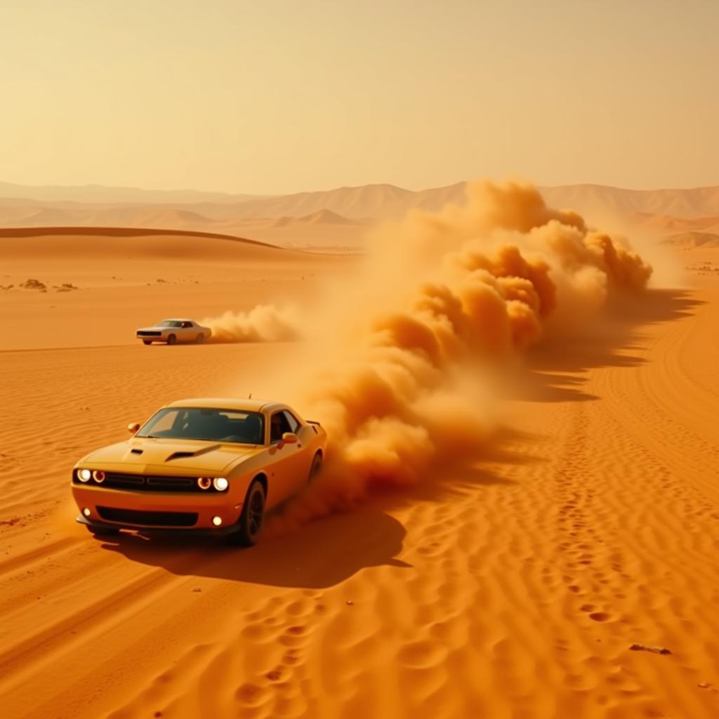 Orange-Hued Movie Still - Desert Chase Scene