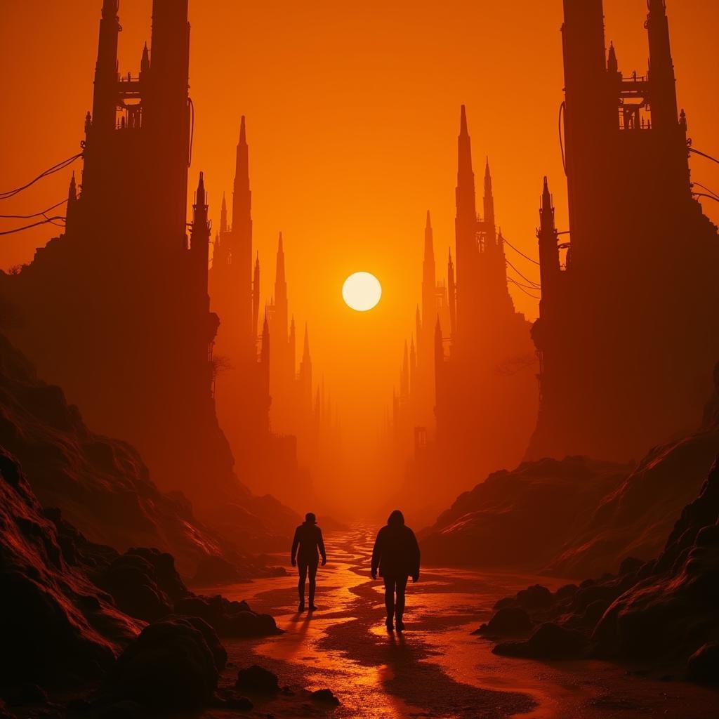 Sci-Fi Landscape with Orange Lighting