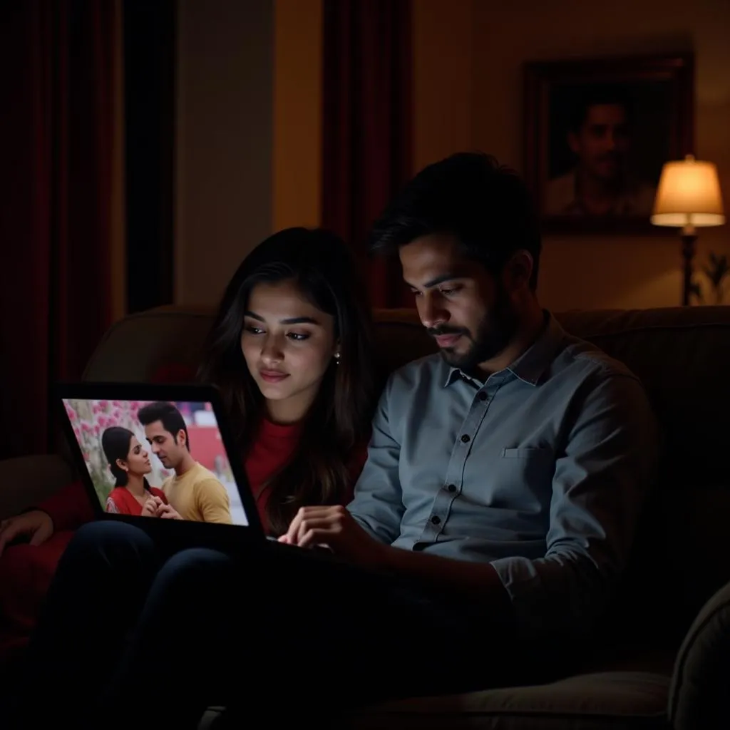 Couple enjoying a Pakistani romantic movie