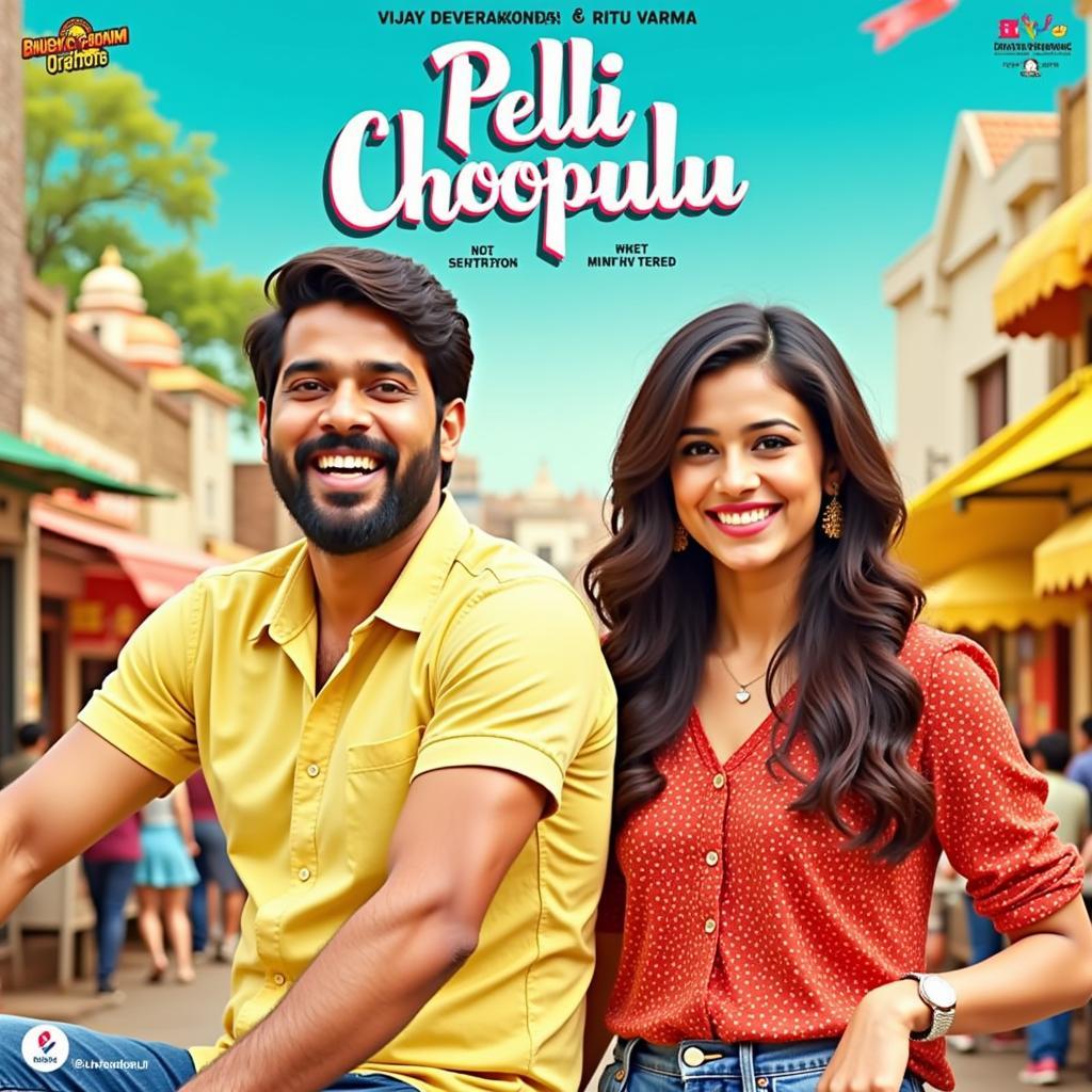 Pelli Choopulu movie poster - A vibrant depiction of the lead pair