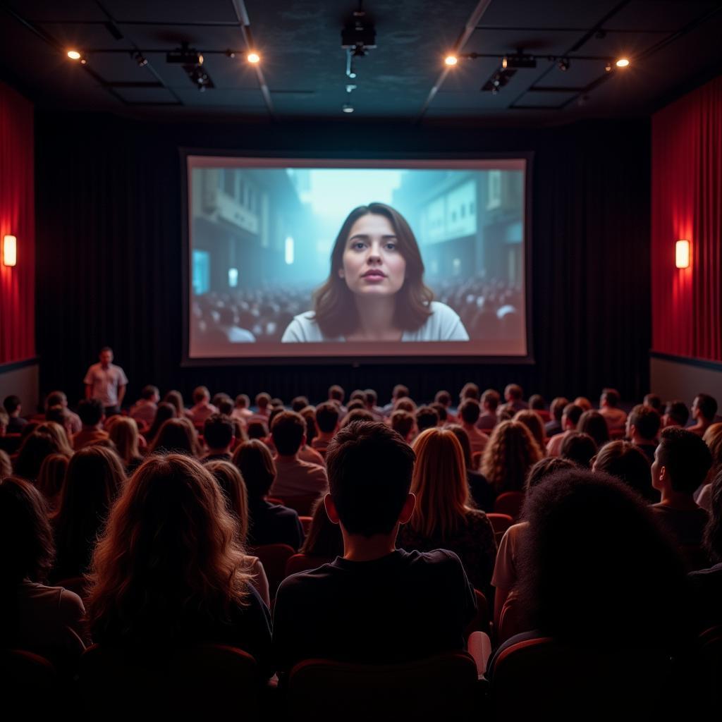 People watching Koyla movie in a cinema hall