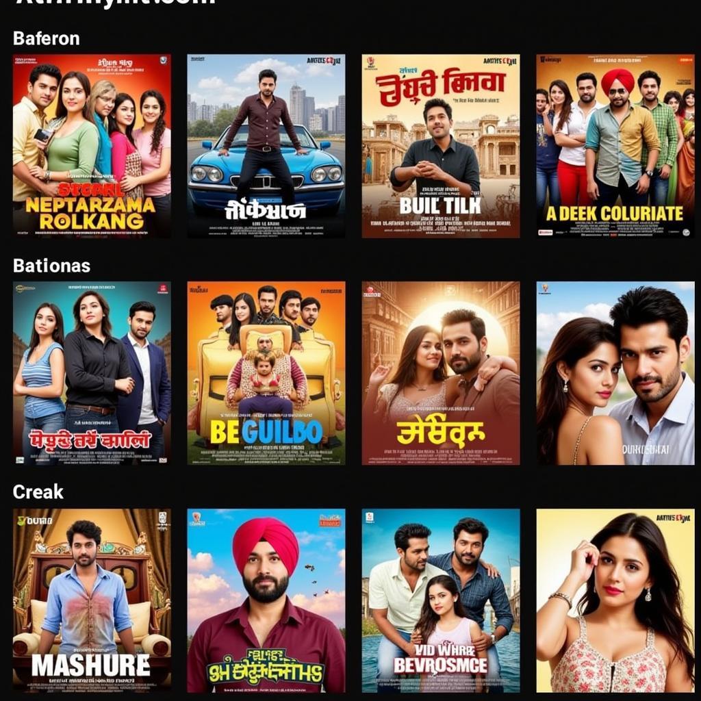 A collage of various Punjabi movie posters displayed on the afilmyhit com website.