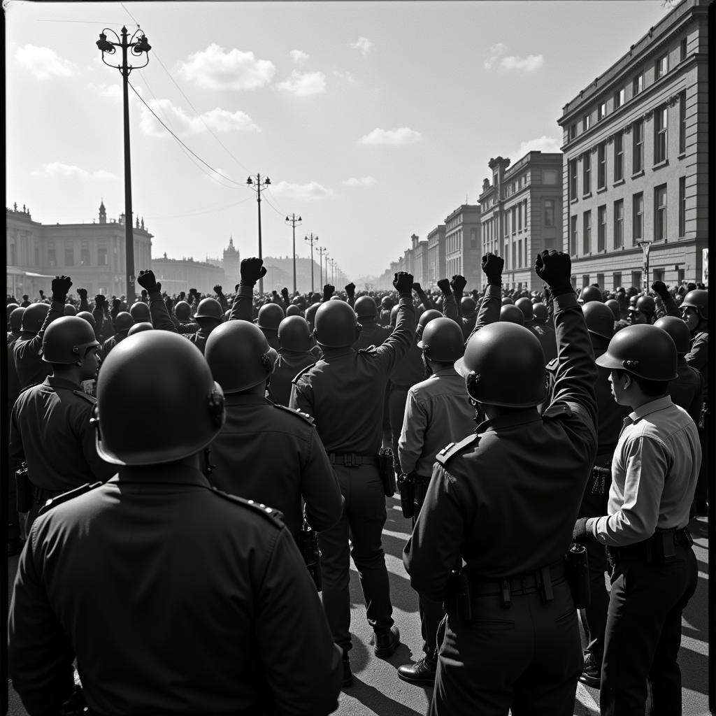 Crowd protesting in a rebel movie