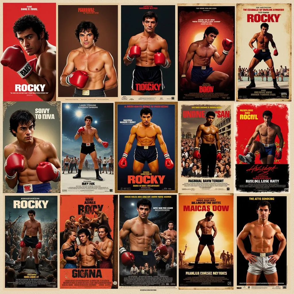 Collage of Rocky movie posters throughout the years