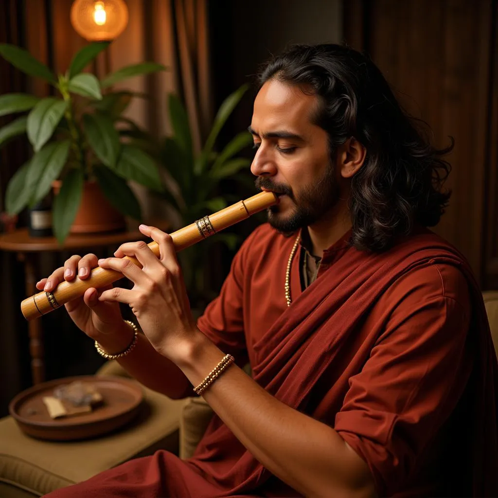 Indian Flute Player Performing Roja Theme