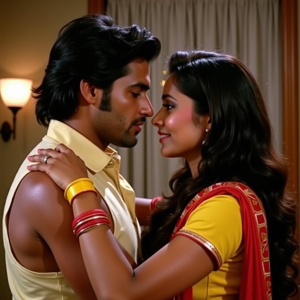 Couple embracing in a Bollywood movie