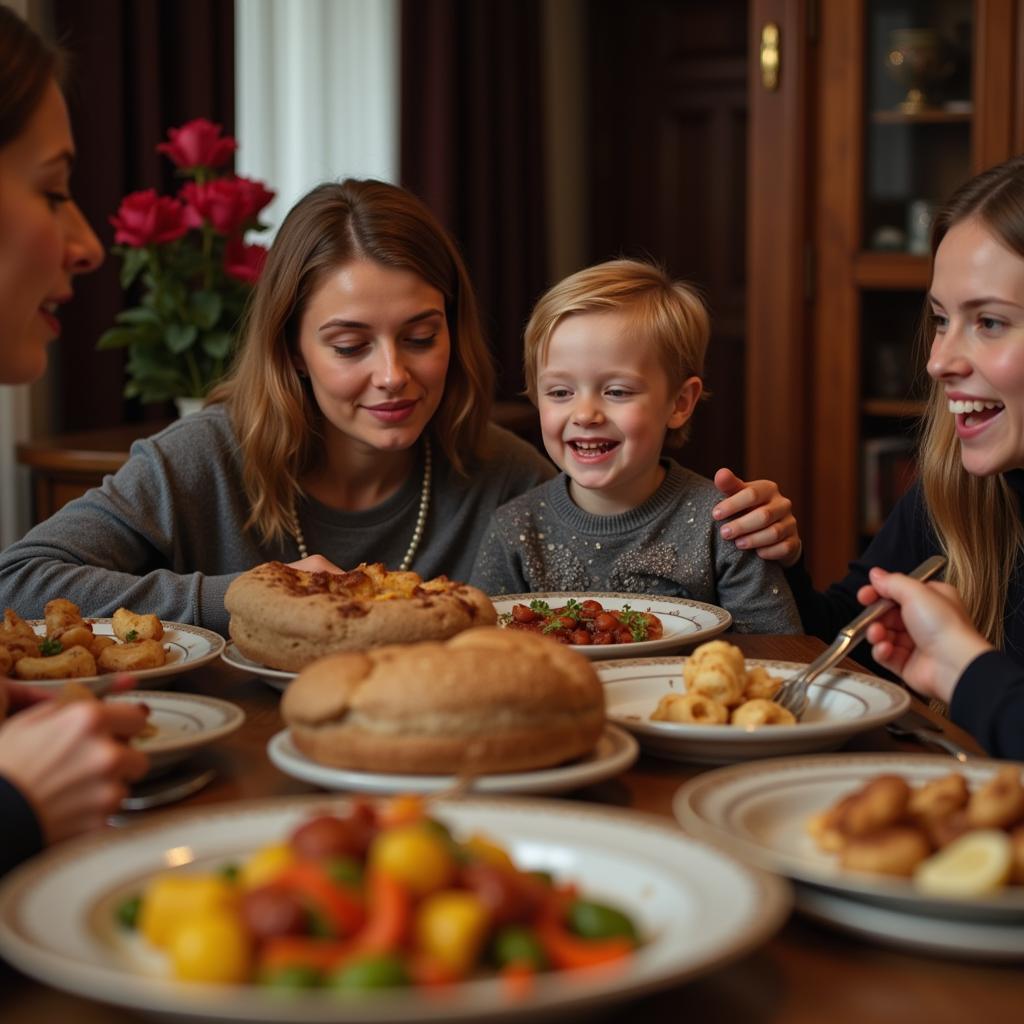 Family gathered around a dinner table