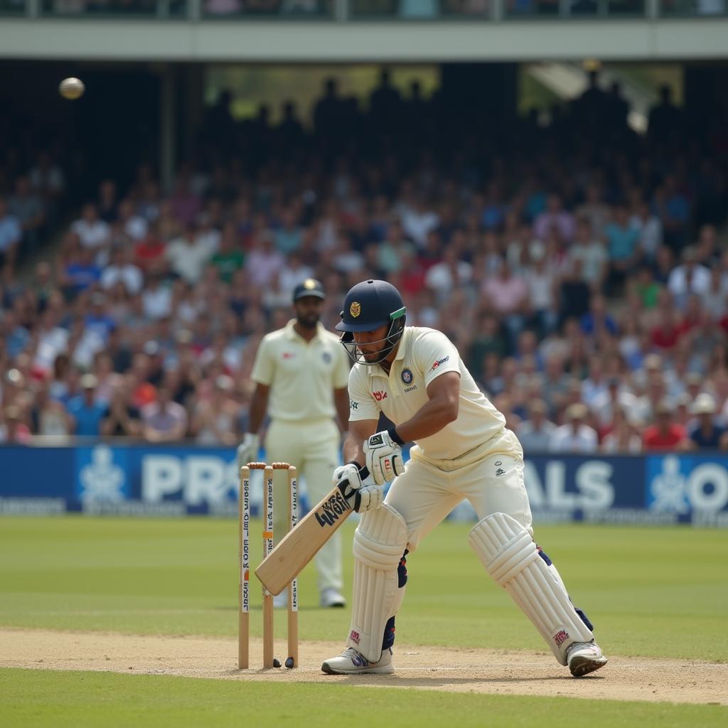 Sachin Tendulkar batting in a packed stadium