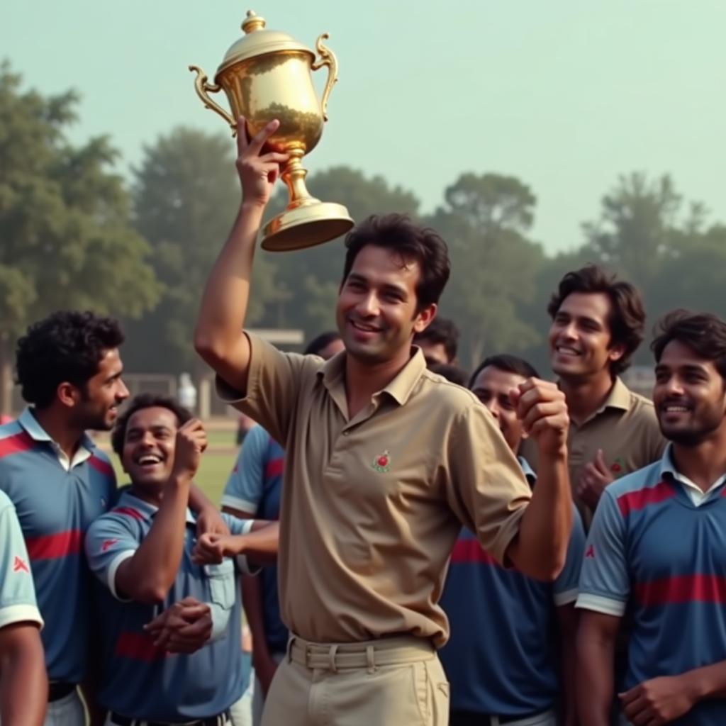 Sachin Tendulkar celebrating with the World Cup trophy